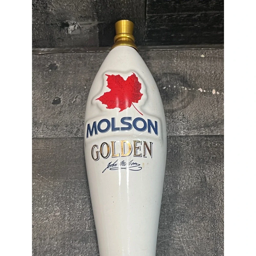 Vintage Molson Golden Beer Tap Handle White Ceramic Red Maple Leaf Logo 12 Inch